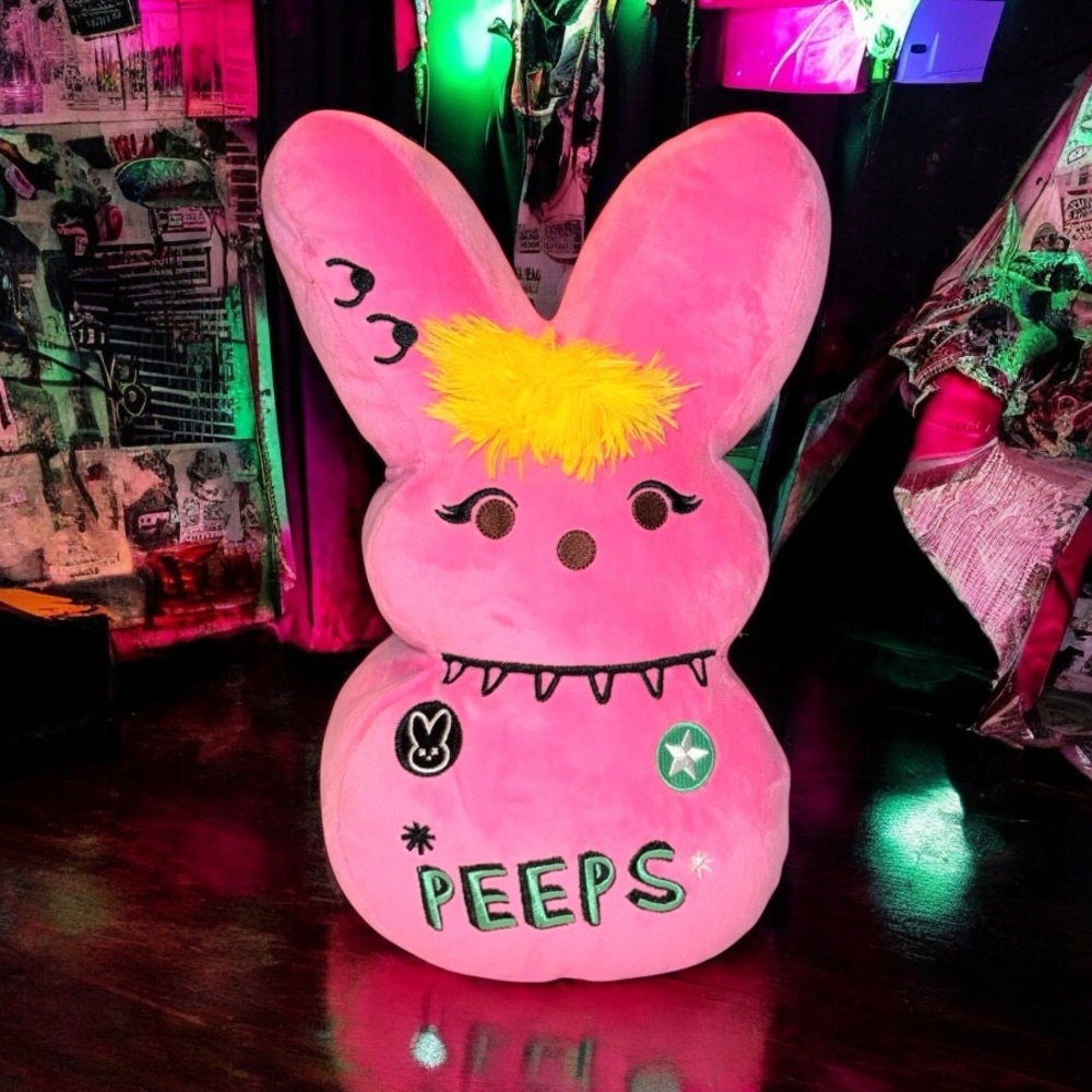 Peeps Emo Goth Bunny Rabbit Pink Punk Rock Plush Stuffed Pillow Doll Lovey 15"